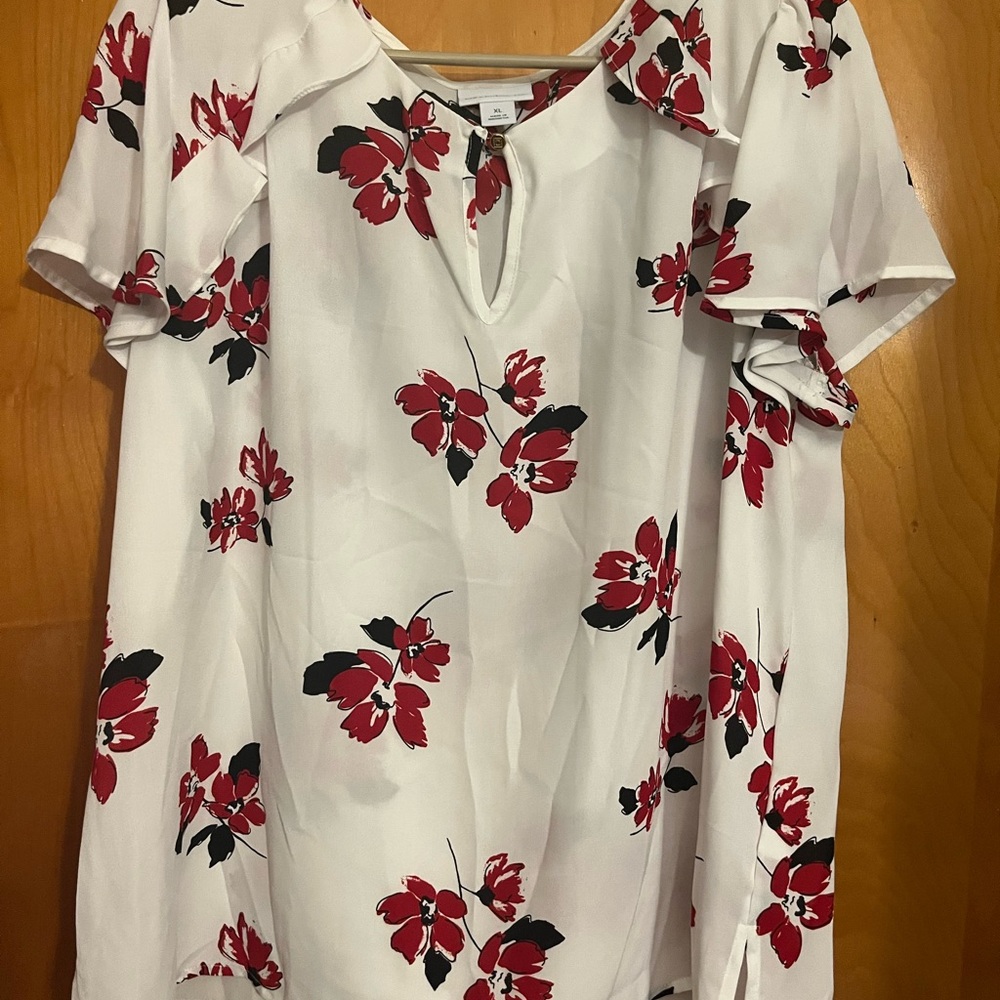 Liz Claiborne Floral White and Red Women's Top